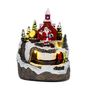 Resin Christmas Village Figurines Music LED Light Village Rotating Statue Home Desktop Decor Christmas Kid Gift [Vodool Official Center]