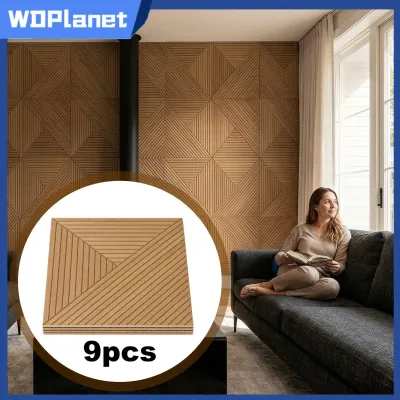 WDPlanet 9 Pieces Acoustic Wall Panels Sound Absorbing Panels Easy to Install Wood Pattern Printing Soundproof Wall for Recording Room