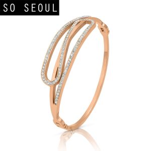 SO SEOUL Harper Intertwined Insets White Austrian Crystal Silver or Rose Gold Side Hinged Bangle