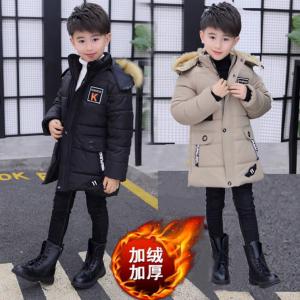 YCAMEL 2023 Boys winter jacket 5-15 years old children long down jacket hooded fur collar thick warm big pocket zipper stars childrens coat
