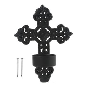 European Style Cast Iron Hollow for Cross Wall Hanging Holder Tealight Candlestick Retro Metal Stand Sconce for Home Kitchen Prayer Room Decor