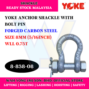 YOKE 8-838 FORGED CARBON STEEL ANCHOR SHACKLE WITH BOLT PIN (0.75T - 4.75T)