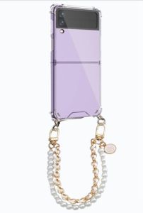 IXB Sam Z Flip 7/ 6 /5 /4 transparent hard acrylic with double bracelet wrist chain lanyard case