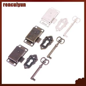 rencuiyun 1ชุดตู้วินเทจล็อคกุญแจสีบรอนซ์โบราณกลอนตะขอล็อคโบราณสลัก