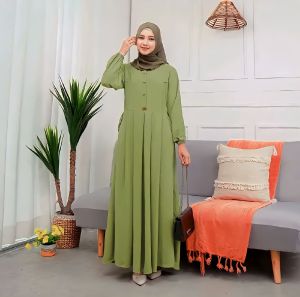 Gamis Amira Trendi Long Dress dengan Motif Polos - Bahan Crepe Elastis