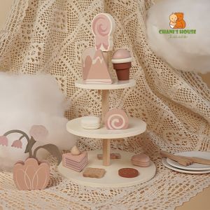 BỘ ĐỒ CHƠI TIỆC TRÀ CHIỀU VÀ THÁP BÁNH GSERIN BẰNG GỖ PHONG CÁCH CỔ ĐIỂN ĐÁNG YÊU CHO BÉ CHƠI ĐỒ HÀNG