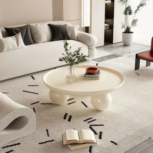 ⚡Nordic Combination Bedroom Coffee Table Simple Light Luxury Household Cream New Round Living Room Modern Small Apartment