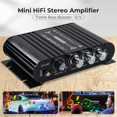 COD LVPIN Audio Amplifier Mini HiFi Stereo Treble Bass Booster Ampli Mobil Super Bass 12V - ST-838