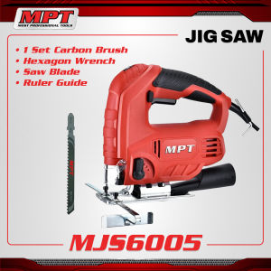 MPT Jig Saw MJS6005 Red 220-240V/50~60Hz 600W 800-3000RPM 80MM for Wood 8MM for Metal with Carbon Brush Hexagon Wrench Saw Blade Ruler Guide