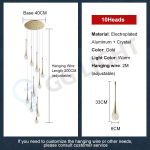 Water Drop Meteor Shower Crystal Pendant Light Modern Staircase Long Chandelier For Loft Duplex Staircase Villa Revolving Room Home Lighting Fixtures Decorative Lights