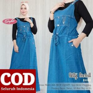 Bellie Denima Overall Wanita Ripped - Overall Dress Jeans Terbaru - Overall Rok Jeans Panjang Wanita - Jumpsuit Wanita Hijab - Rok Kodok Wanita