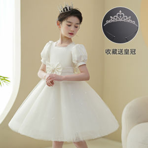 Childrens Dress Princess Dress Fluffy Yarn Western Style Flower Girls Wedding Costume Girls White Gauze Dress Summer