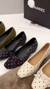 Womens low heels   Square-toe shallow-cut polka-dot bow-adorned elegant block-heeled shoes  35-40 Code