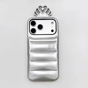 Cute Glossy Shiny Brown 3D Bear Ears Jackets Phone Case for iPhone 17 16 15 14 Pro Max Shockproof Eye-catching Cover