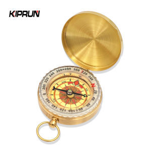 KIPRUN Compass Pure Copper Camping Compass with Noctilucence Display Multifunctional Covered Luminous Retro Flip Cover Compass