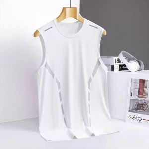 Z1BEE 2025 Summer Men Ice Silk Vest Sleeveless Shirt Quick Dry Breathable Shirt Gym Workout Top Blue Black White Grey