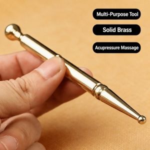 WININ Dual Head Acupressure Pen Brass Manual Operation Trigger Point Massage Tool Deep Tissue Massage Smooth Surface Meridian Point Massager Facial Acupoint Massage