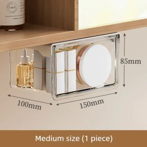 【SG】Large-capacity self-adhesive transparent cosmetic storage box with drawer-style design under mirror cabinet