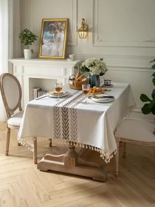 Rustic Embroidery Tablecloths Cotton Linen Coffee Leaves Pattern Rectangle Waterproof Table Covers for Kitchen Living Room Decor2026