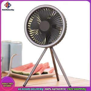 Vodool Wireless Ceiling Electric Fan with LED Light Tripod Hanging Camping Ceiling Fan W/ Timer Function for Outdoor Canopy Travel Fishing