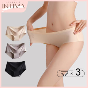 INTIMA 3 unit 2024 New Ice Silk seluar dalam wanita lancar pinggang Mid Plus saiz seluar dalam mudah bernafas elastik Briefs antibakteria Underpants