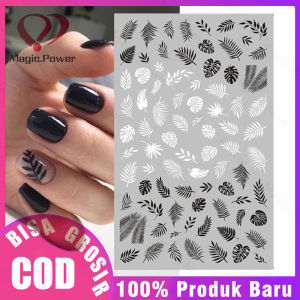 1 Lembar / Pak Stiker Kuku Foil Transfer Air Motif Bunga / Daun Stiker renda hitam dan putih Prancis Untuk Nail Art