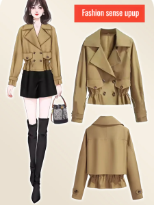 Short jacket women loose fashion women trench coat fall high waist fall short jacket trench coat