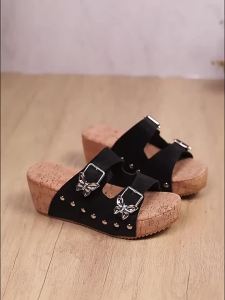 Plus Size Floral High-Heel Sandals For Women 2026 Summer New Fashion Chunky Heel Buckle Strap Sandals For Women