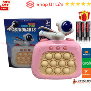 Pop it điện tử hình Phi Hành Gia - Hồng máy chơi game Pop it Tặng kèm 3 pin 200 level có đèn nhạc - Shop Út Lớn