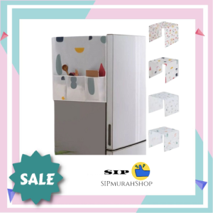 Taplak Penutup Kulkas Cover Kulkas Dengan Kantong Multifungsi Storage Pouch Kain Furing Taplak Meja