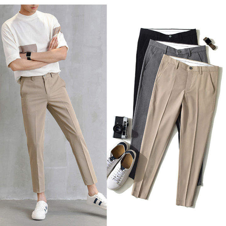 Iuhoo Fashion Mens Long Pants Khaki Trousers Korean Style Suit