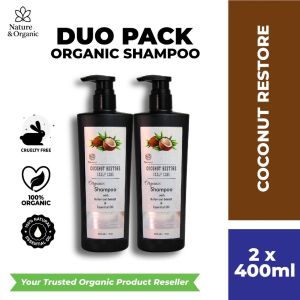 Natureal Organic Coconut Scalp Care Shampoo (2x400ML) to Restore Moisture for Smooth & Shiny Hair Suitable for Dry and Frizzy Hair