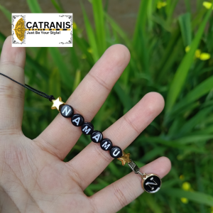 STRAP GANTUNGAN PHONE HP NAMA INISIAL EPOXY HITAM PUTIH