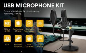 MAONO A04T USB condenser microphone for recording complete set geart for Gaming Podcast LiveStreaming YouTube Recording Karaoke on PC PS4 Plug & Play with Adjustable Desktop Metal Stand