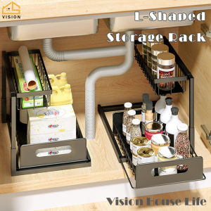Vision Kitchen Detachable Cabinet Storage Rack Under Sink Sliding Cabinet Basket Rack Pull Out Kitchen Organizer Drawer Ideal Countertop Pantry Desktop Storage Shelf