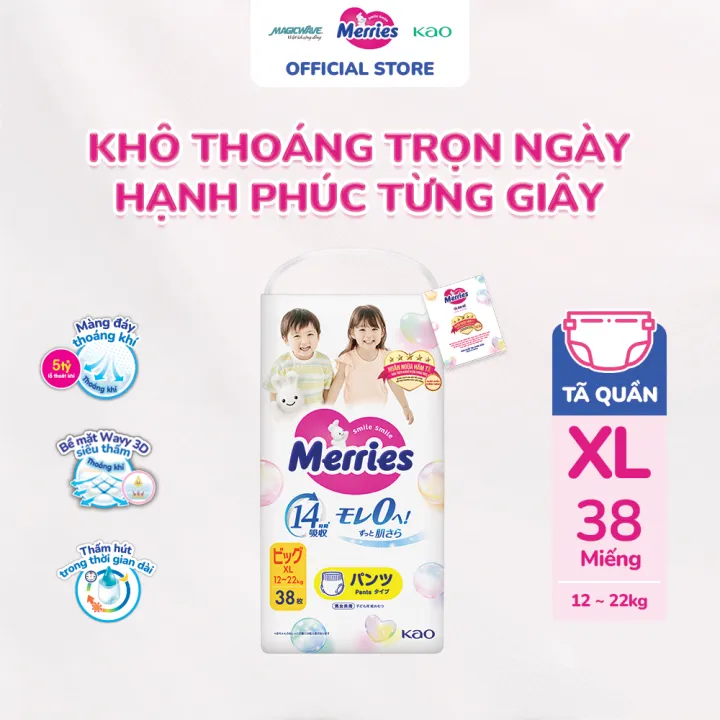 Tã quần Merries cỡ XL 38 miếng
