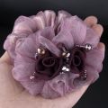 FORUM Girls Simple Elegant All-match Hair Scrunchies Ponytail Holder Crystal Bead Cloth Rose Flower Korean Style Headwear Female Hair Accessories Flower Hair Rope Silk Yarn Rubber Band. 