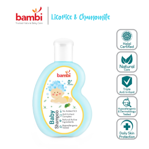 Bambi Baby Shampoo Aloe Vera Candlenut & Celery / Licorice & Chamomile 100ml Shampo Rambut Bayi 0+