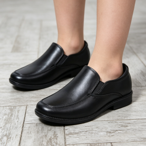 Kid Boys Fashion Rubber Black Shoes Non-Slip Waterproof Breathable Comfortable Slip-On All Seasons Black Shoes for School Size 25-35