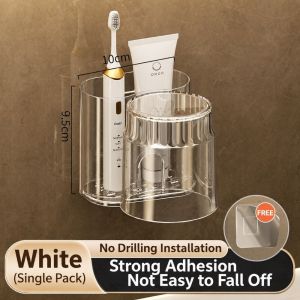 LIWU Không cần khoan Giá để bàn chải đánh răng. Tự dính Gắn tường Giá để đồ dùng trong phòng tắm. Bền bỉ Lỗ thoát nước Giá đỡ cốc đựng bàn chải đánh răng trong phòng tắm. Phòng tắm
