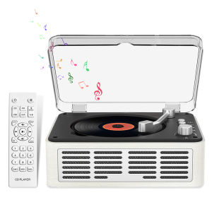 Vinsyn【Free CD】Multi-purpose CD Player with Speaker Bluetooth Output Turntable Music CD Player for Kpop
