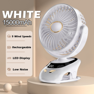 【 1-Year Warranty 】 24000mAh Fan Portable Clip LED Digital Display 5 Wind Speed TYPE-C Rechargeable Low Noise Clip Fan Student Dormitory Home Outdoor Mute Stroller Fan Table Fan 90° Rotating
