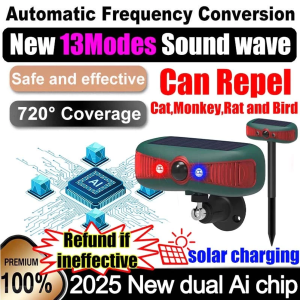 Ultrasonic Monkey Repellent PIR Sensor-Controlled Siren and Strobe Alarm System Solar Alat Penghalau monyet Repel birds/lizards/snakes/rats/bats/wild boars/gecko