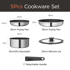 Naturepan 16pcs Complete Ceramic Cookware Set Tri-Ply Stainless Steel Non Stick Pots and Pans Diamond Titanium Coating Induction Compatible