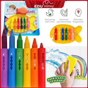 Baby Bath Crayons Toy Educational Drawing Toys for Kids Toddlers Montessori 6 Colorful Crayons with Eraser & Suction Cup Organizer Non-Toxic Bathtime Fun
