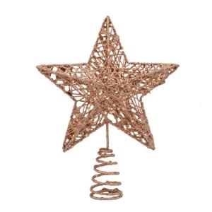 Glittering Hollowed Metal Star Tree Top 27cm Gold Sparkling Star Christmas Tree Top Decoration For Home Decoration