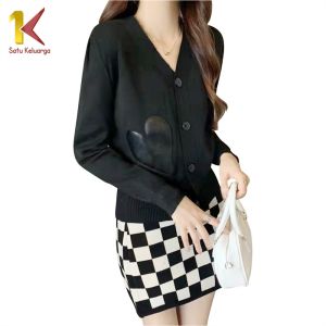 1K Cardigan Rajut Wanita Lengan Panjang Motif Love P563 Outer Atasan Cardy Sweater Knit Kardigan Long Sleeve Style