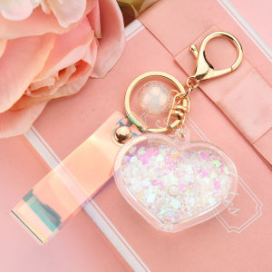 Glitter Heart Liquid Keychain | Shiny Quicksand Sequins Key Ring