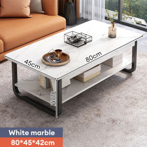 Furniture Meja Tamu Besi Meja Kopi Meja Motif Marmer Solid Meja Tamu Minimalis Meja Ruang Tamu 120x60x42CM