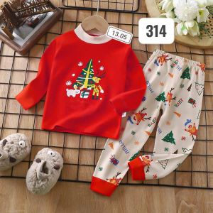 Blinqshop Baju Tidur Anak Untuk 1-10Tahun Bahan Kaos /Piyama Anak Perempuan/Piyama Anak Laki Laki/Set Anak Perempuan/Setelan Anak Laki Laki / Stelan Anak Perempuan/Baju Tidur Anak Perempuan Motif 314 natal